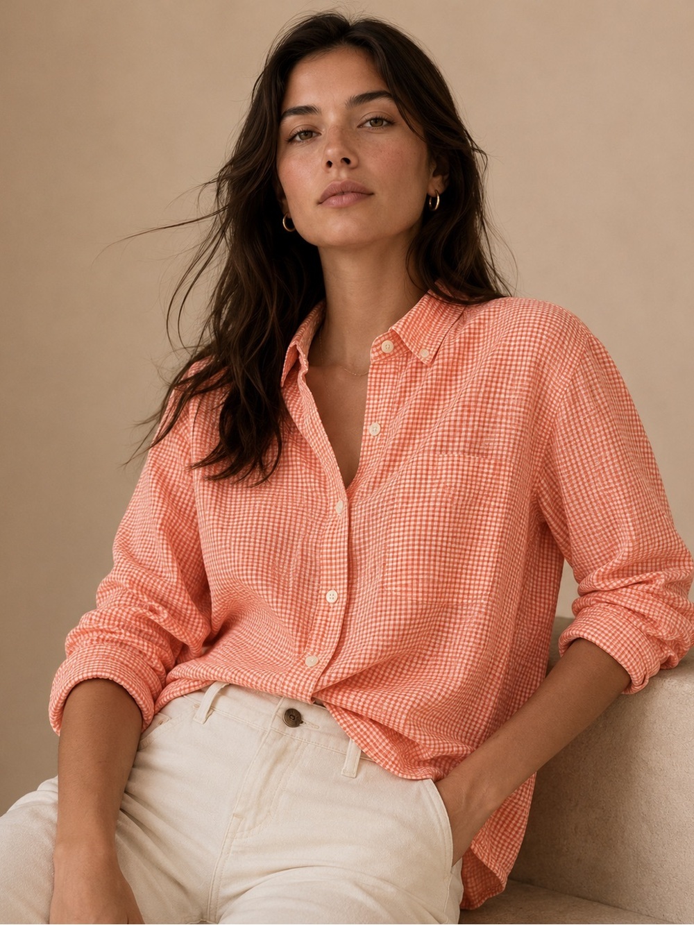 Old Navy Classic Coral Gingham Button Down Shirt | Women's XXL